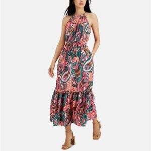 INC 70's Paisley Printed Long‎ Maxi Dress Halter Neck Flowy Tiered A-Line Dress